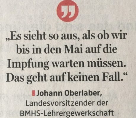 Keine Impfmöglichkeit für die BMHS-Lehrer/innen OÖ